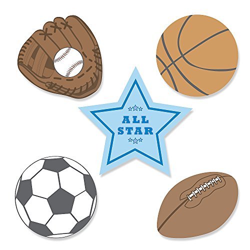 0849563037999 - ALL STAR SPORTS - SHAPED PARTY DIY CUT-OUTS - 24 COUNT