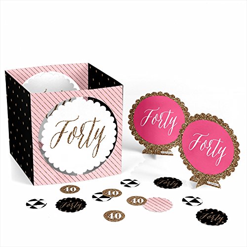 0849563049923 - CHIC 40TH BIRTHDAY - PINK, BLACK AND GOLD - PARTY TABLE DECORATING KIT