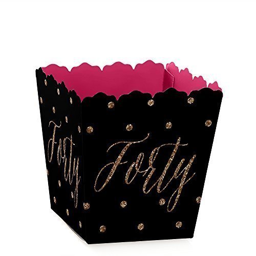 0849563050127 - CHIC 40TH BIRTHDAY - PINK, BLACK AND GOLD - CANDY BOXES PARTY FAVORS (SET OF 12)