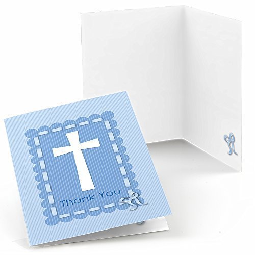 0849563052718 - DELICATE BLUE CROSS - BABY SHOWER OR BAPTISM THANK YOU CARDS (8 COUNT)