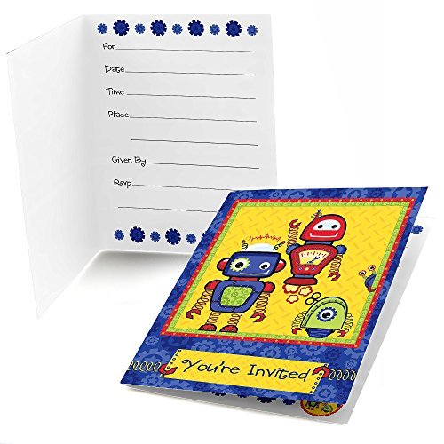 0849563056952 - ROBOTS - FILL IN BABY SHOWER OR BIRTHDAY PARTY INVITATIONS - SET OF 24