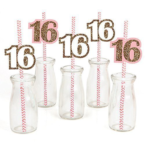 0849563057546 - SWEET 16 - BIRTHDAY PARTY STRAW DECOR WITH PAPER STRAWS - SET OF 24
