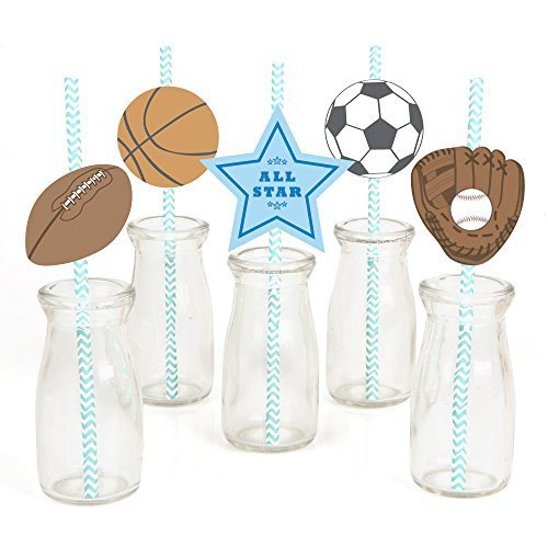 0849563057584 - ALL STAR SPORTS - PARTY STRAW DECOR WITH PAPER STRAWS - SET OF 24