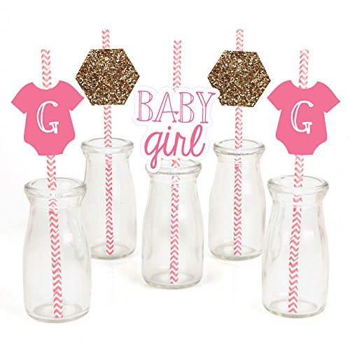 0849563067163 - BABY GIRL - BABY SHOWER STRAW DECOR WITH PAPER STRAWS - SET OF 24