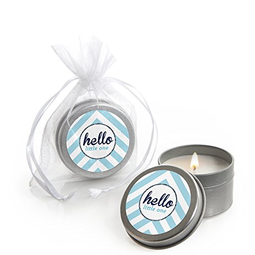 0849563072952 - HELLO LITTLE ONE - BLUE AND SILVER - BOY BABY SHOWER CANDLE TIN PARTY FAVORS (SET OF 12)
