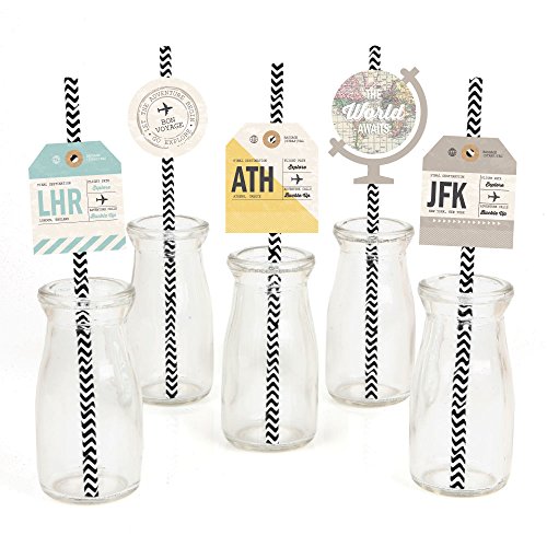 0849563074420 - WORLD AWAITS - TRAVEL THEMED PARTY STRAW DECOR WITH PAPER STRAWS - SET OF 24