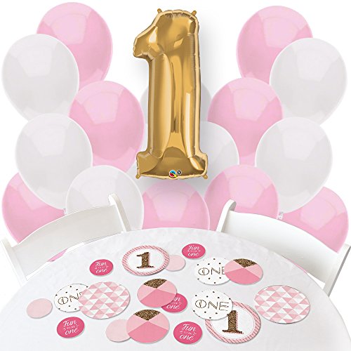 0849563076097 - FUN TO BE ONE - GIRL 1ST BIRTHDAY - CONFETTI AND BALLOON BIRTHDAY PARTY DECORATIONS - COMBO KIT