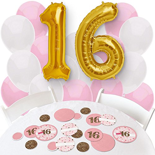 0849563081473 - SWEET 16 - CONFETTI AND BALLOON BIRTHDAY PARTY DECORATIONS - COMBO KIT