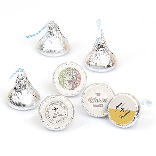 0849563082081 - WORLD AWAITS - TRAVEL THEMED PARTY ROUND CANDY STICKER FAVORS - LABELS FIT HERSHEY'S KISSES (1 SHEET OF 108)