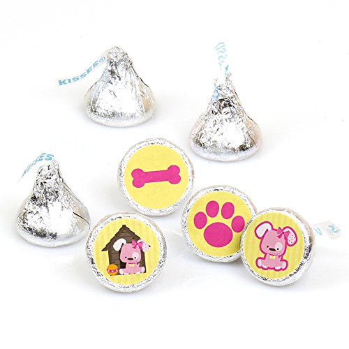0849563082210 - GIRL PUPPY DOG - PARTY ROUND CANDY STICKER FAVORS - LABELS FIT HERSHEY'S KISSES (1 SHEET OF 108)