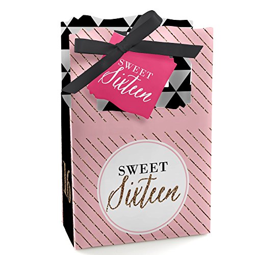0849563083866 - CHIC 16TH BIRTHDAY - PINK, BLACK AND GOLD - PARTY FAVOR BOXES - SET OF 12