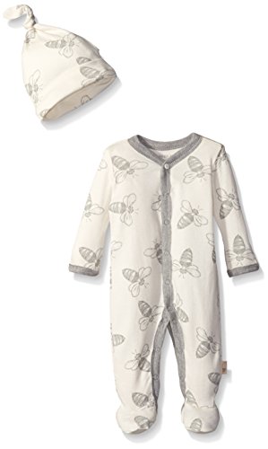 0849681005757 - BURT'S BEES BABY BABY ORGANIC BEE SNAP FRONT COVERALL AND HAT SET, EGGSHELL, 0-3 MONTHS
