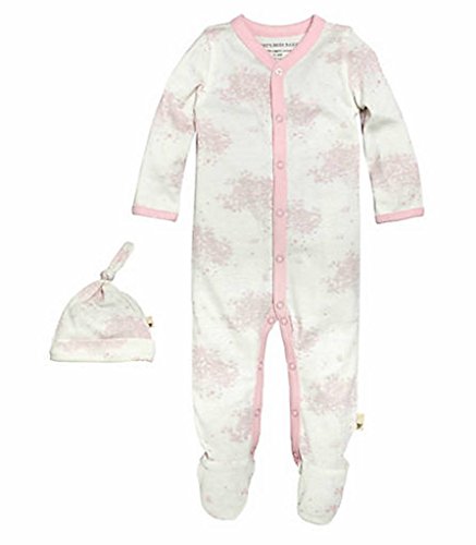 0849681012038 - BURT'S BEES BABY GIRLS PINK ORGANIC SNAP FRONT SLEEP 'N PLAY FOOTIE WITH HAT (6-9 MONTHS)