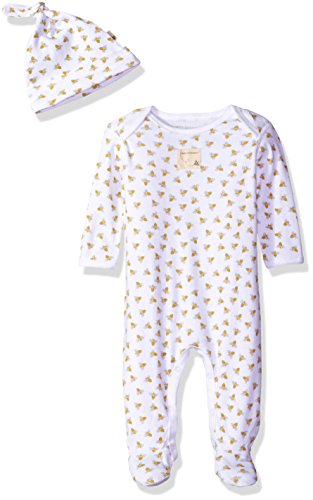 0849681074432 - BURT'S BEES BABY BEE ESSENTIALS FOOTED COVERALL + KNOT TOP HAT SET, CLOUD HONEY BEE, 0-3 MONTHS