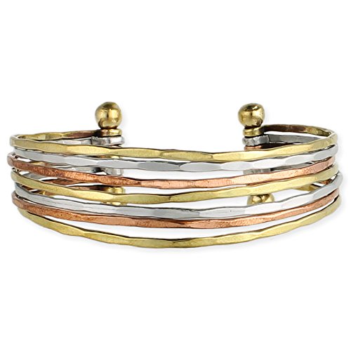 0849781038990 - MIXED METAL HAMMERED CUFF BRACELET
