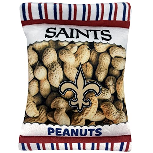 0849790119895 - NFL NEW ORLEANS SAINTS CRINKLE FINE PLUSH DOG & CAT SQUEAK TOY - CUTEST STADIUM PEANUTS SNACK PLUSH TOY FOR DOGS & CATS WITH INNER SQUEAKER & BEAUTIFUL BASEBALL TEAM NAME/LOGO