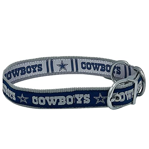 0849790120921 - DALLAS COWBOYS REVERSIBLE NFL DOG COLLAR, MEDIUM. PREMIUM HOME & AWAY 2-SIDED PET COLLAR ADJUSTABLE WITH METAL BUCKLE. YOUR FAVORITE NFL FOOTBALL TEAM WITH UNIQUE DESIGN ON EACH SIDE! FOR DOGS/CATS