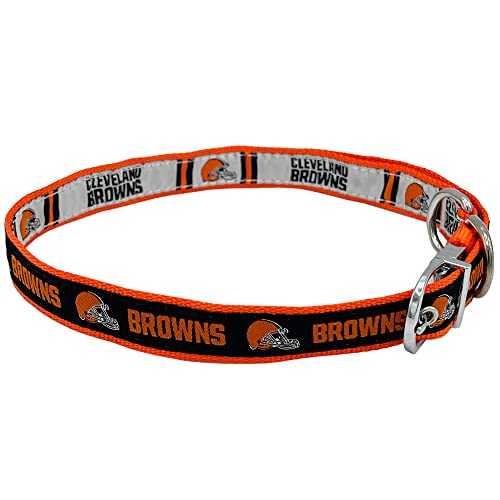 0849790124806 - CLEVELAND BROWNS REVERSIBLE NFL DOG COLLAR, LARGE. PREMIUM HOME & AWAY TWO-SIDED PET COLLAR ADJUSTABLE WITH METAL BUCKLE. YOUR FAVORITE NFL FOOTBALL TEAM WITH UNIQUE DESIGN ON EACH SIDE! DOGS & CATS