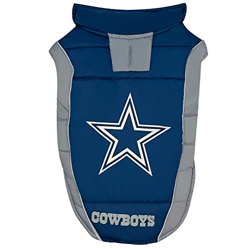 0849790124875 - NFL DALLAS COWBOYS PUFFER VEST FOR DOGS & CATS,SIZE: LARGE. LICENSED, COZY, WATERPROOF, WINDPROOF, WARM DOG COAT, FOR SMALL, MEDIUM, LARGE, EXTRA LARGE DOGS OR CATS. BEST PET WARMING SPORTS JACKET