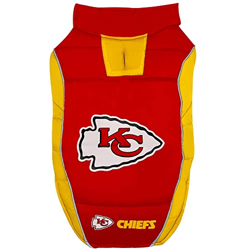 0849790124998 - NFL KANSAS CITY CHIEFS PUFFER VEST FOR DOGS & CATS,SIZE: SMALL. LICENSED, COZY, WATERPROOF, WINDPROOF, WARM DOG COAT, FOR SMALL, MEDIUM, LARGE, EXTRA LARGE DOGS/CATS. BEST PET WARMING SPORTS JACKET