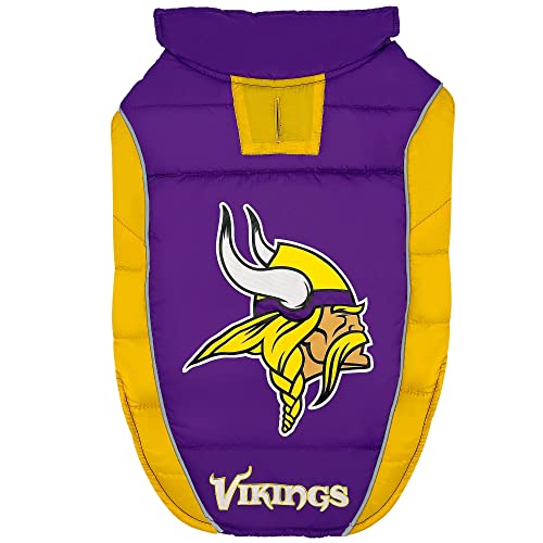 0849790125087 - NFL MINNESOTA VIKINGS PUFFER VEST FOR DOGS & CATS,SIZE: MEDIUM. LICENSED, COZY, WATERPROOF, WINDPROOF, WARM DOG COAT, FOR SMALL, MEDIUM, LARGE, EXTRA LARGE DOGS/CATS. BEST PET WARMING SPORTS JACKET