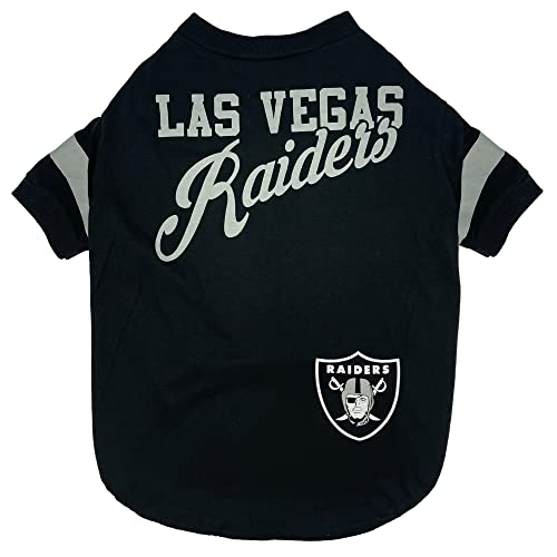 0849790125377 - NFL LAS VEGAS RAIDERS T-SHIRT FOR DOGS & CATS, MEDIUM. FOOTBALL DOG SHIRT FOR NFL TEAM FANS. NEW & UPDATED FASHIONABLE STRIPE DESIGN, DURABLE & CUTE SPORTS PET TEE SHIRT OUTFIT