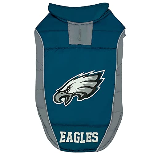 0849790125407 - NFL PHILADELPHIA EAGLES PUFFER VEST FOR DOGS & CATS,SIZE: SMALL. LICENSED COZY WATERPROOF WINDPROOF WARM DOG COAT, FOR SMALL, MEDIUM, LARGE, EXTRA LARGE DOGS OR CATS. BEST PET WARMING SPORTS JACKET