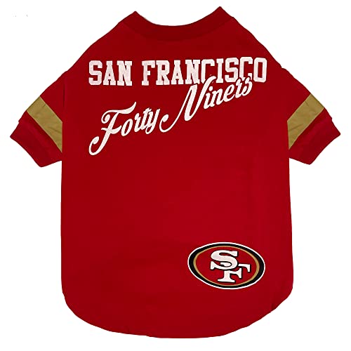 0849790125520 - NFL SAN FRANCISCO 49ERS T-SHIRT FOR DOGS & CATS, LARGE. FOOTBALL DOG SHIRT FOR NFL TEAM FANS. NEW & UPDATED FASHIONABLE STRIPE DESIGN, DURABLE & CUTE SPORTS PET TEE SHIRT OUTFIT