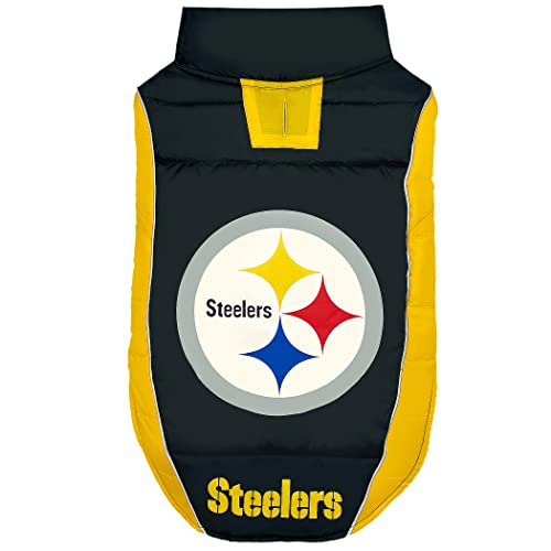 0849790126237 - NFL PITTSBURGH STEELERS PUFFER VEST FOR DOGS & CATS,SIZE: LARGE. LICENSED COZY WATERPROOF WINDPROOF WARM DOG COAT, FOR SMALL, MEDIUM, LARGE, EXTRA LARGE DOGS OR CATS. BEST PET WARMING SPORTS JACKET