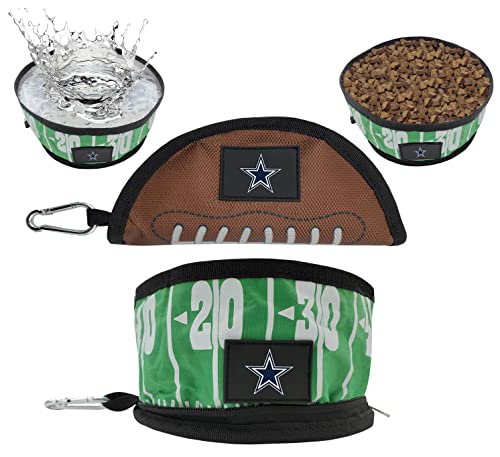 0849790128033 - NFL DALLAS COWBOYS COLLAPSIBLE DOG TRAVEL BOWL, FOOD AND WATER BOWL FOR DOGS & CATS. BEST PORTABLE & LIGHTWEIGHT LEAK-PROOF PET BOWL FOR TRAVEL WITH FOOTBALL FIELD & PEBBLE-GRAIN DESIGN.