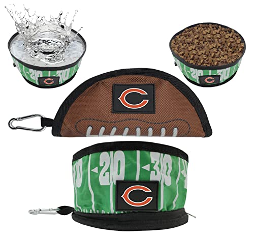 0849790128101 - NFL CHICAGO BEARS COLLAPSIBLE DOG TRAVEL BOWL, FOOD AND WATER BOWL FOR DOGS & CATS. BEST PORTABLE & LIGHTWEIGHT LEAK-PROOF PET BOWL FOR TRAVEL WITH FOOTBALL FIELD & PEBBLE-GRAIN DESIGN.