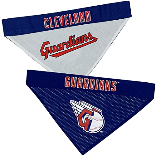 0849790130333 - MLB CLEVELAND GUARDIANS REVERSIBLE BANDANA LARGE/X-LARGE FOR DOGS & CATS. 2 SIDED SPORTS BANDANA, WITH A PREMIUM EMBROIDERY TEAM LOGO. - 2 SIZES & ALL MLB TEAMS AVAILABLE