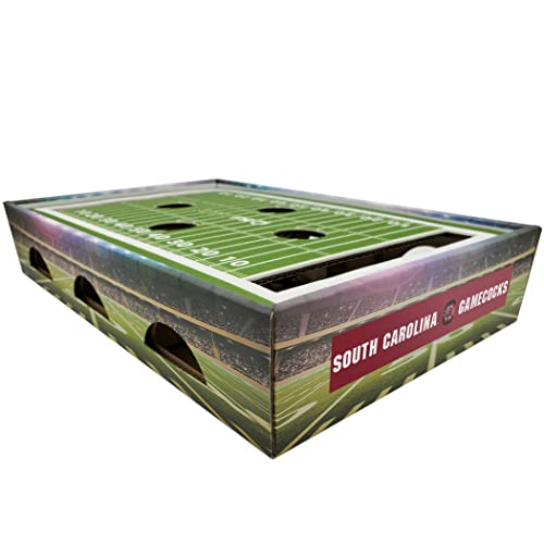 0849790140912 - NCAA SOUTH CAROLINA GAMECOCKS FOOTBALL STADIUM CAT SCRATCHER FIND & PLAY CAT BOX. GAME DAY CAT TOY WITH 2 CAT JINGLE BELL BALLS. NCAA FOOTBALL FIELD FELT CAT SCRATCHER PLAY AND LOUNGE STIMULATING CAT