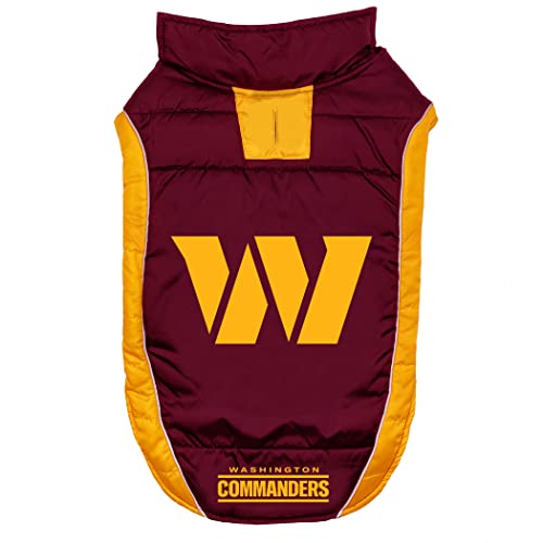 0849790146709 - NFL WASHINGTON COMMANDERS PUFFER VEST FOR DOGS & CATS, SIZE SMALL. WARM, COZY, AND WATERPROOF DOG COAT, FOR SMALL AND LARGE DOGS/CATS. BEST NFL LICENSED PET WARMING SPORTS JACKET