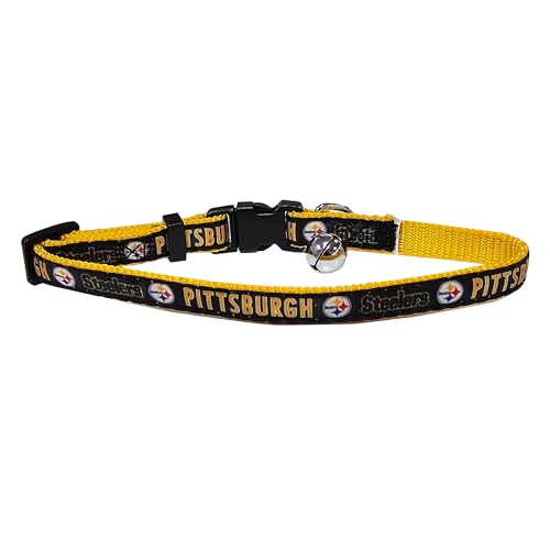 0849790153493 - NFL CAT COLLAR PITTSBURGH STEELERS SATIN CAT COLLAR FOOTBALL TEAM COLLAR FOR DOGS & CATS. A SHINY & COLORFUL CAT COLLAR WITH RINGING BELL PENDANT