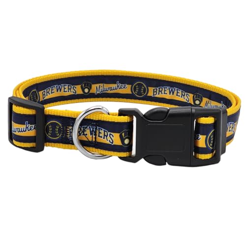 0849790154117 - MLB PET COLLAR MILWAUKEE BREWERS DOG COLLAR, LARGE BASEBALL TEAM COLLAR FOR DOGS & CATS. A SHINY & COLORFUL DOG & CAT COLLAR LICENSED BY THE MLB