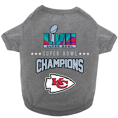 0849790195509 - NFL 2023 SUPER BOWL LVII CHAMPIONSHIP KANSAS CITY CHIEFS PET TEE SHIRT, DURABLE SPORTY PET TEE, LARGE. *LIMITED EDITION NFL CHAMP DOG T-SHIRT. LICENSED NFL FOOTBALL WINNING SHIRT FOR DOGS & CATS