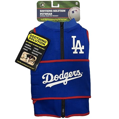 0849790196049 - MLB LOS ANGELES DODGERS DOG ANXIETY SHIRT CALMING SOOTHING SOLUTION VEST FOR DOGS CATS WITH ANXIETY, FEARS, FIREWORKS, LOUD NOISES, DARK, LONELY KEEPS DOGS CALM & FEELING SAFE, RELAXING JACKET X-SMALL
