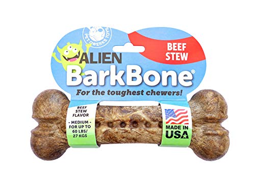 0850000085978 - PET QWERKS ALIEN BARKBONE, USA-SOURCED BEEF STEW HUMAN-GRADE FLAVOR - NYLON CHEW TOY FOR AGGRESSIVE CHEWERS, TOUGH DURABLE EXTREME POWER CHEWER BONE | MADE IN USA - M FOR MEDIUM SIZE DOGS