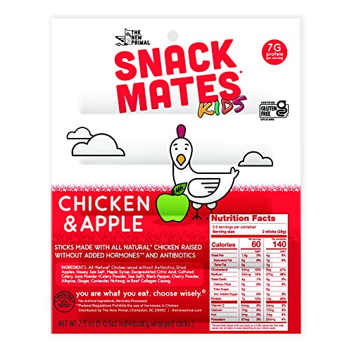 0850000398610 - SNACK MATES BY THE NEW PRIMAL, CHICKEN AND APPLE MEAT STICK, ALL NATURAL CHICKEN, HIGH PROTEIN AND LOW SUGAR KIDS SNACK, CERTIFIED PALEO, CERTIFIED GLUTEN FREE, LUNCHBOX FRIENDLY, 5 (0.5 OZ) STICKS PER PACK (8 PACK)