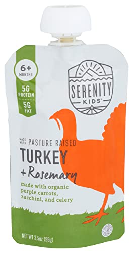 0850000411364 - SERENITY KIDS 6+ MONTHS BABY FOOD POUCHES PUREE MADE WITH ETHICALLY SOURCED MEATS & ORGANIC VEGGIES | 3.5 OUNCE BPA-FREE POUCH | PASTURE RAISED TURKEY & ROSEMARY, PURPLE CARROT, ZUCCHINI | 1 COUNT