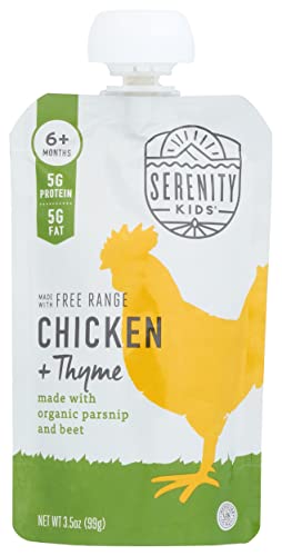 0850000411449 - SERENITY KIDS 6+ MONTHS BABY FOOD POUCHES PUREE MADE WITH ETHICALLY SOURCED MEATS & ORGANIC VEGGIES | 3.5 OUNCE BPA-FREE POUCH | FREE RANGE CHICKEN & THYME, PARSNIP, BEET | 1 COUNT