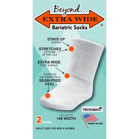 0850002159226 - 2 PAIRS BEYOND EXTRA WIDE BARIATRIC SOCK FOR EXTREME LYMPHEDEMA - CALF STRETCHES UP TO 30” - WIDEST BARIATRIC SOCK ON THE MARKET - ONE SIZE UNISEX ANTIMICROBIAL MADE IN USA