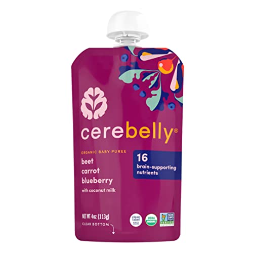 0850003898612 - CEREBELLY ORGANIC BABY FOOD POUCHES – BEET CARROT BLUEBERRY (PACK OF 1), ORGANIC FRUIT & SUPER VEGGIE PUREES, BABY FOOD MEALS STAGE 1+, 16 BRAIN-SUPPORTING NUTRIENTS FROM SUPERFOODS, NO ADDED SUGAR