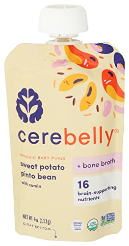 0850003898728 - CEREBELLY BABY FOOD POUCHES – SWEET POTATO PINTO BEAN + CHICKEN BONE BROTH (4 OZ, PACK OF 1) - HEALTHY KIDS SNACKS - VEGGIE PUREES - 16 BRAIN-SUPPORTING NUTRIENTS FROM SUPERFOODS, NO ADDED SUGAR