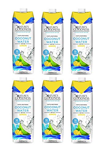 0850007533007 - 6 PACK OF NATURES GOODNESS COCONUT WATER LEMON FLAVOR - 33.82 FL OZ 1(L) - (100% NATURAL, SUGAR FREE, GLUTEN FREE AND NON-GMO, FOR HYDRATING NATURALLY)