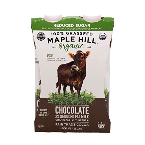 0850007678074 - MAPLE HILL CREAMERY MAPLE HILL LF STABLE MILK, 100% GRASS-FED ORGANIC, CHOCOLATE REDUCED SUGAR 4-P, 8 FL OZ (PACK OF 4)