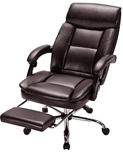 0850008598111 - EXECUTIVE OFFICE CHAIR ERGONOMIC PU LEATHER RECLINING MANAGERIAL SWIVEL ROLLING TASK CHAIRS HIGH BACK TILTING COMPUTER DESK CHAIR WITH PADDED ARMREST AND LUMBAR SUPPORT, BROWN