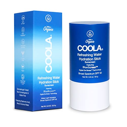 0850008614811 - COOLA ORGANIC REFRESHING WATER STICK FACE MOISTURIZER WITH SPF 50, DERMATOLOGIST TESTED FACE SUNSCREEN WITH PLANT-DERIVED BLUESCREEN DIGITAL DE-STRESS TECHNOLOGY, 0.8 OZ