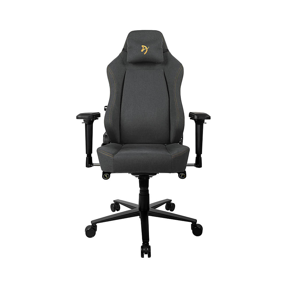 0850009447296 - AROZZI - PRIMO PREMIUM WOVEN FABRIC GAMING/OFFICE CHAIR - DARK GREY WITH GOLD ACCENTS